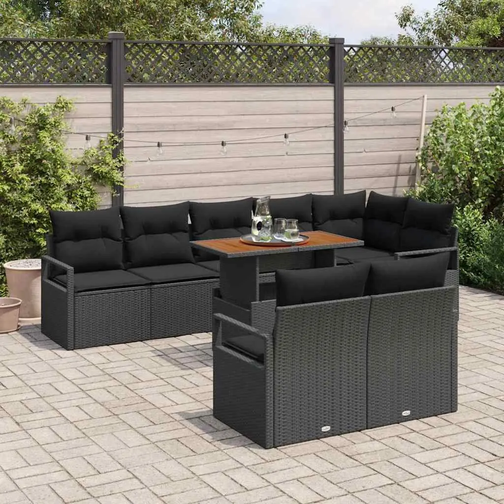 Garden Sofa Set Modular Sectional Outdoor Furniture 9 Piece Black