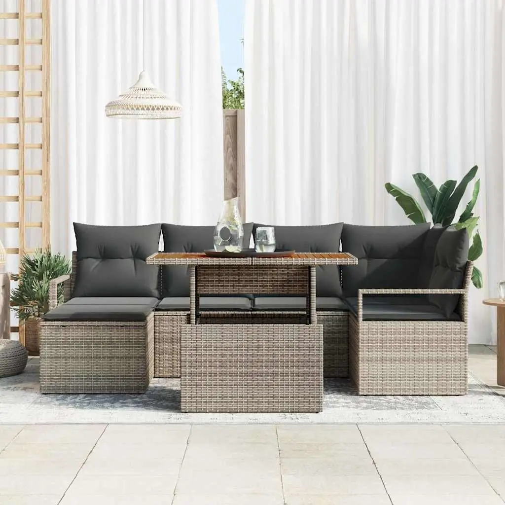 Garden Sofa Set 7 Pieces Grey Outdoor Seating Modular Rattan
