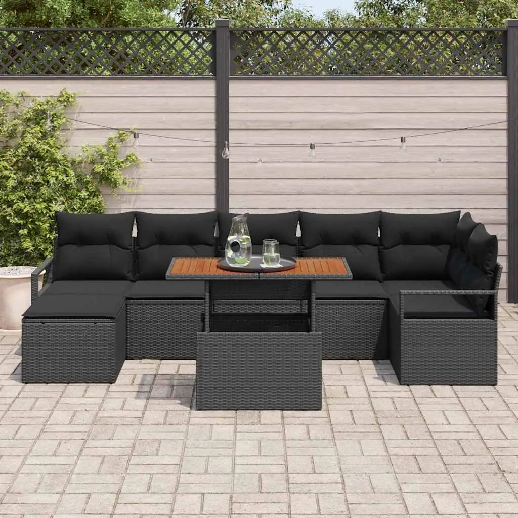 8 Piece Garden Sofa Set Outdoor Furniture Modular Lounge Poly Rattan Black