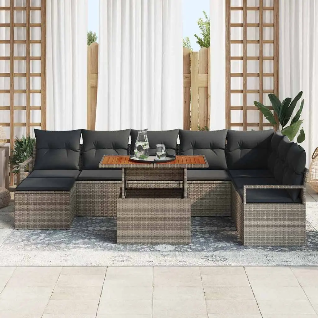 Modular Garden Sofa Set Outdoor Furniture 9 Pieces Grey Poly Rattan Sectional