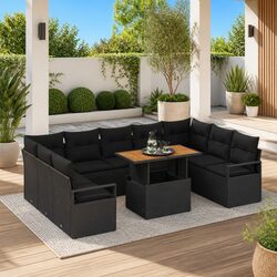 Durable 10-Piece Outdoor Sofa Set in Black Poly Rattan