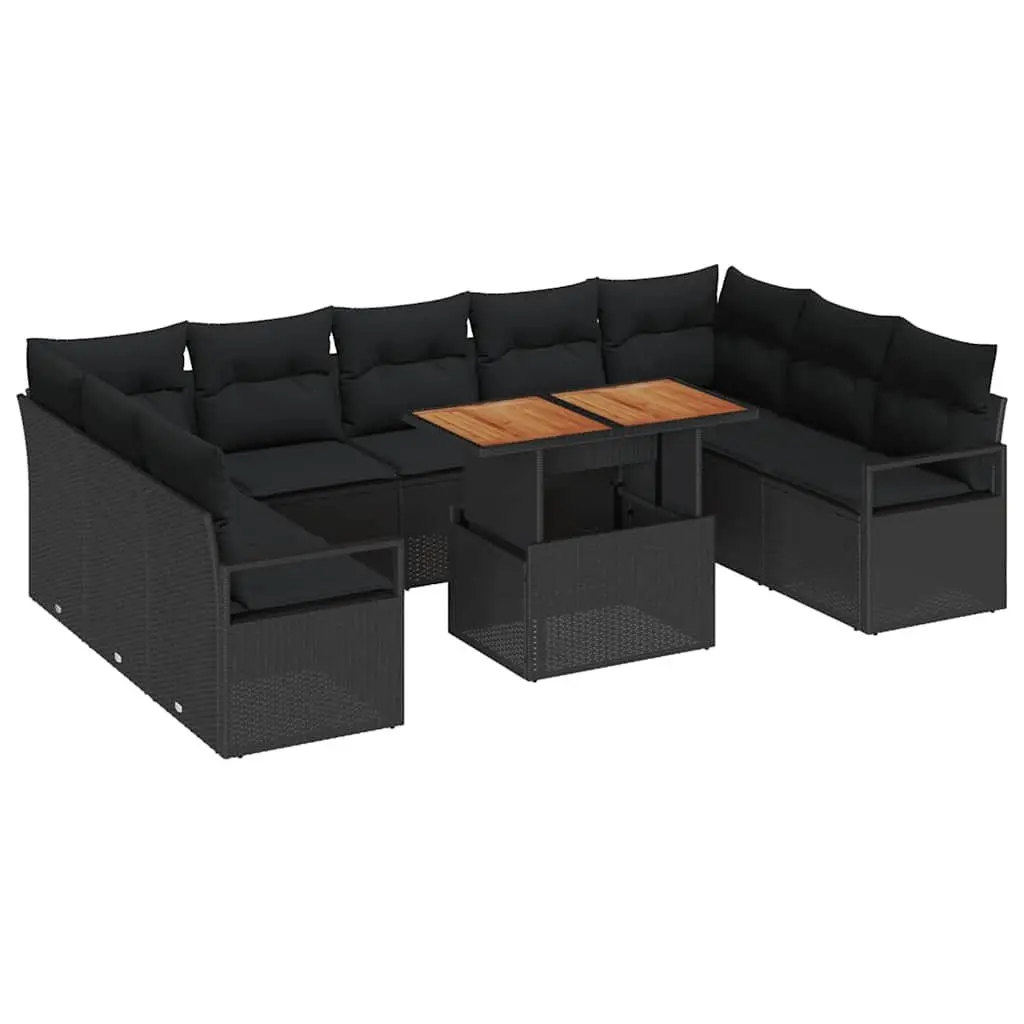Garden Sofa Set 10 Piece Outdoor Furniture Black Poly Rattan Modular Sectional