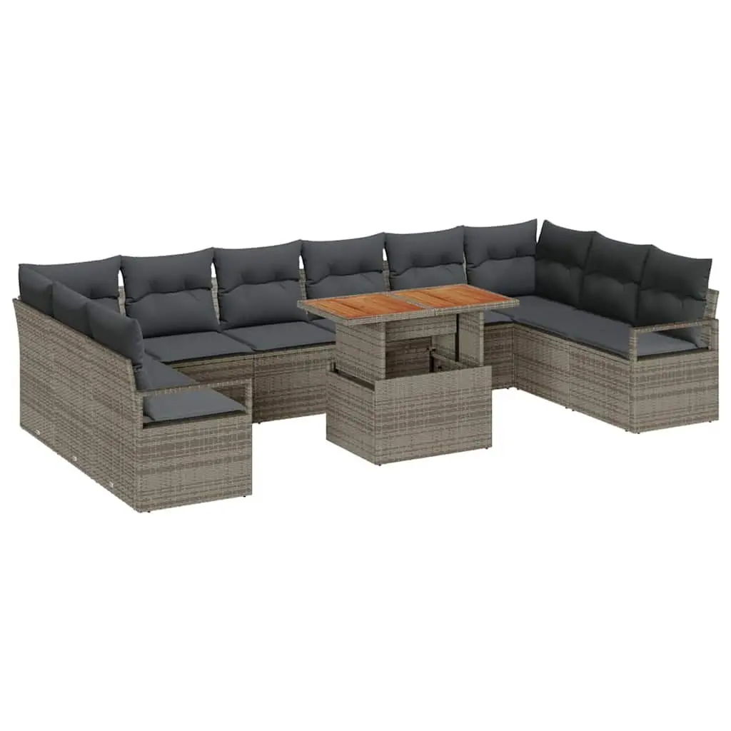 11 Piece Garden Sofa Set Grey Outdoor Rattan Modular Furniture with Storage