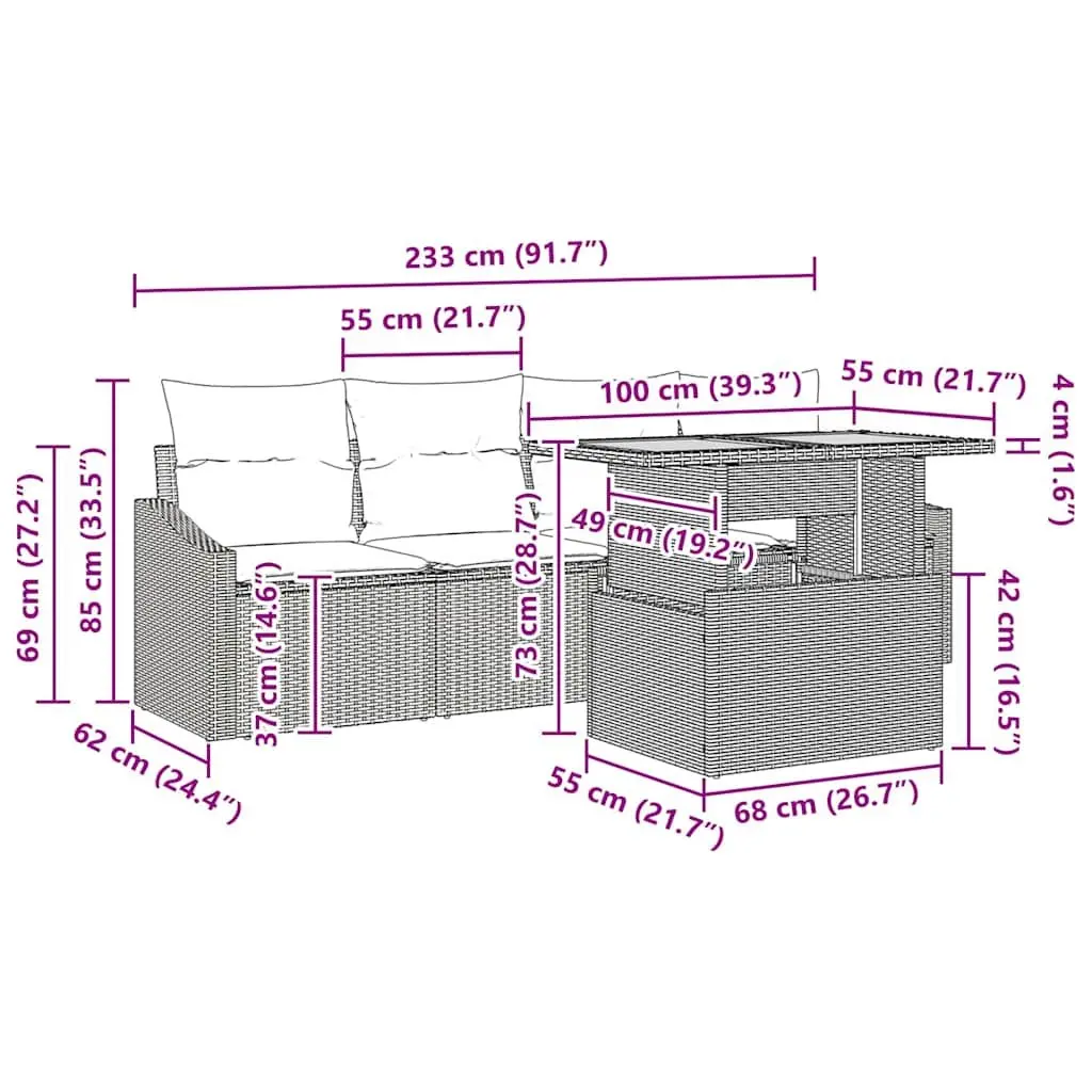 Garden Sofa Set 5 Piece Outdoor Furniture Black Poly Rattan with Storage Table