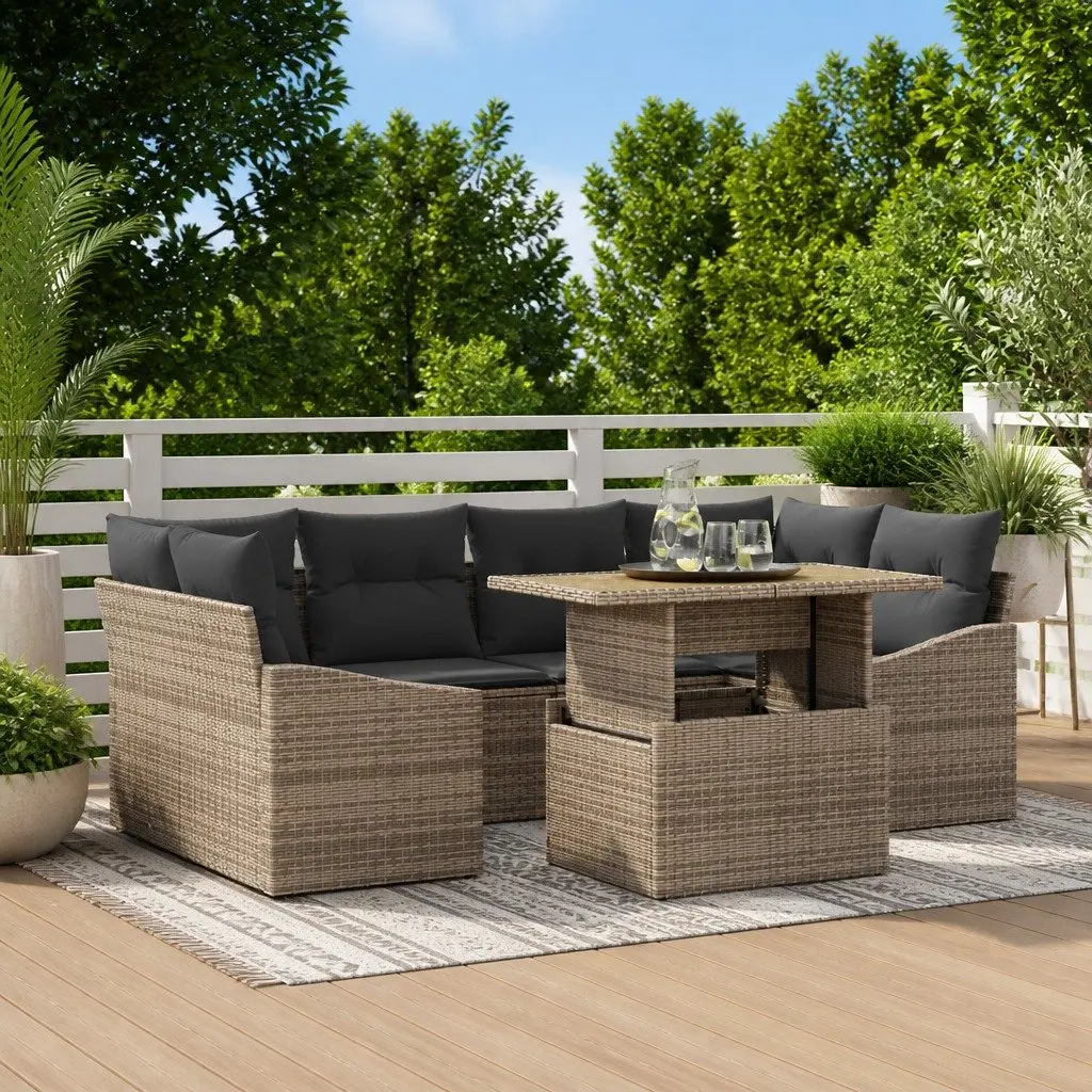 Garden Sofa Set 7 Pieces Grey Outdoor Furniture Modular Seating Storage Table