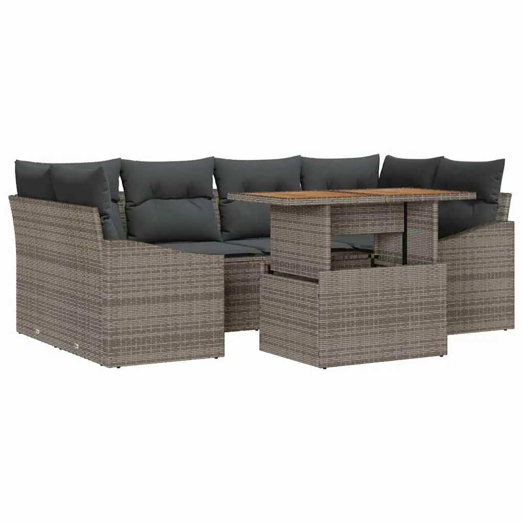 Garden Sofa Set 7 Pieces Grey Outdoor Furniture Modular Seating Storage Table