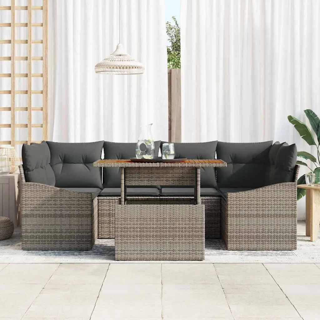 Garden Sofa Set 7 Pieces Grey Outdoor Furniture Modular Seating Storage Table