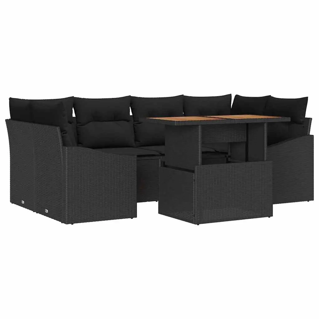 Outdoor Lounge Sofa Set 7 Piece Modular Garden Furniture Black Poly Rattan with Storage