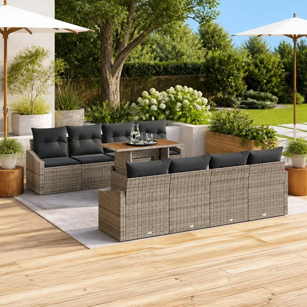 Garden Sofa Set 9 Pieces Grey Modular Outdoor Furniture with Storage Poly Rattan