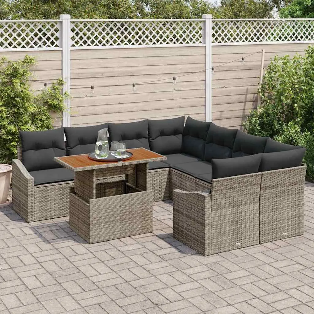 Garden Sofa Set 9 Pieces Grey Outdoor Furniture Modular Sectional with Storage