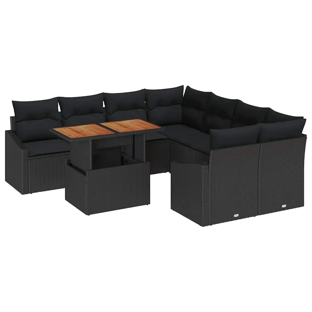Modular Sectional Outdoor Garden Sofa Set 9 Piece Black Poly Rattan with Storage