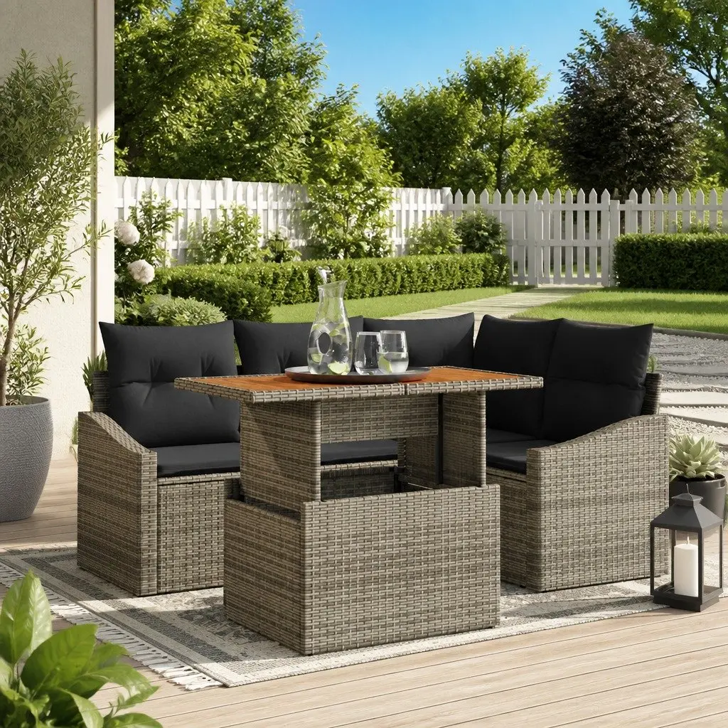 Garden Sofa Set Outdoor Furniture 5pcs Modular Corner Seating with Storage Grey
