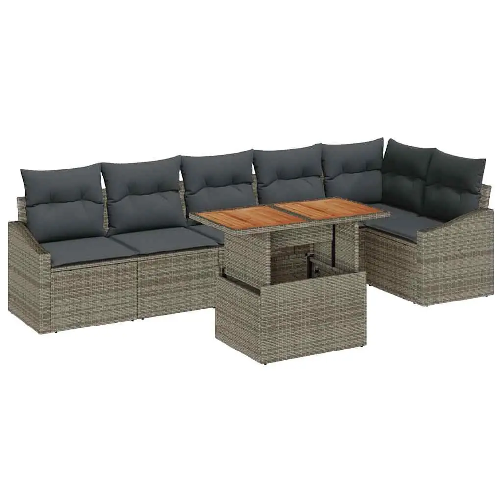 Garden Sofa Set Modular Outdoor Furniture 7 Piece Grey Poly Rattan with Storage