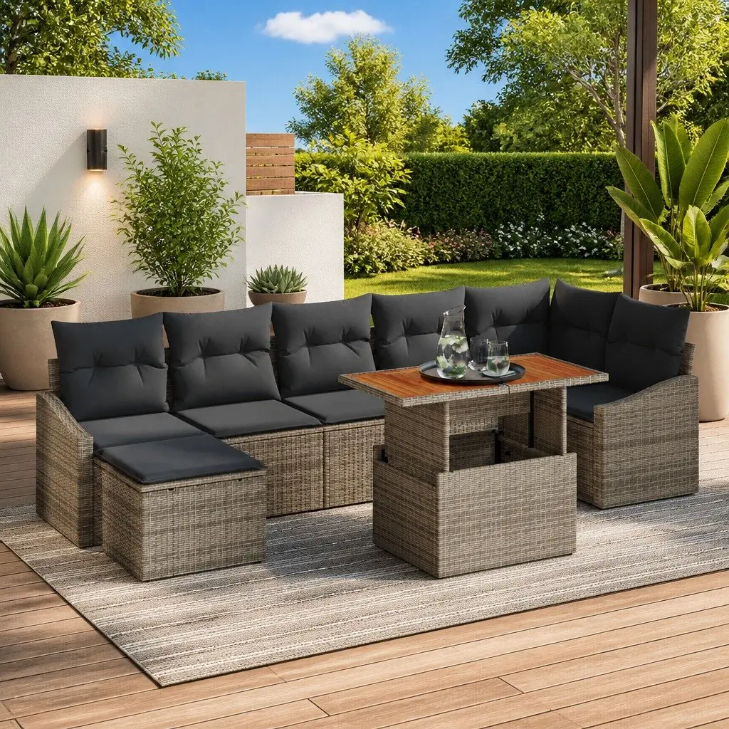 Garden Sofa Set 8 Piece Grey Outdoor Furniture Modular Seating Storage