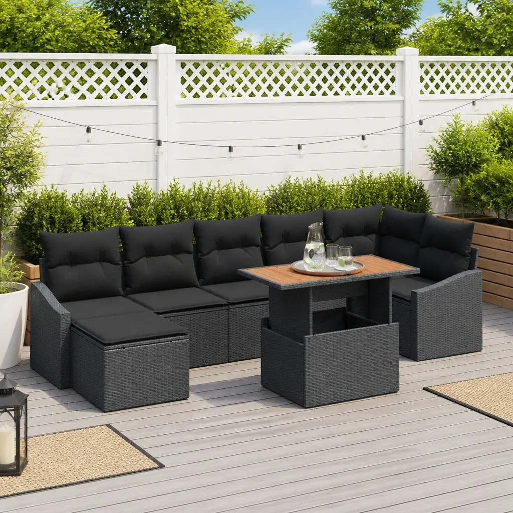 Modular Garden Sofa Set with Storage 8 Piece Black Poly Rattan Outdoor Furniture