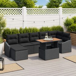 8 Piece Outdoor Garden Sofa Set with Storage Modular Black Poly Rattan Patio