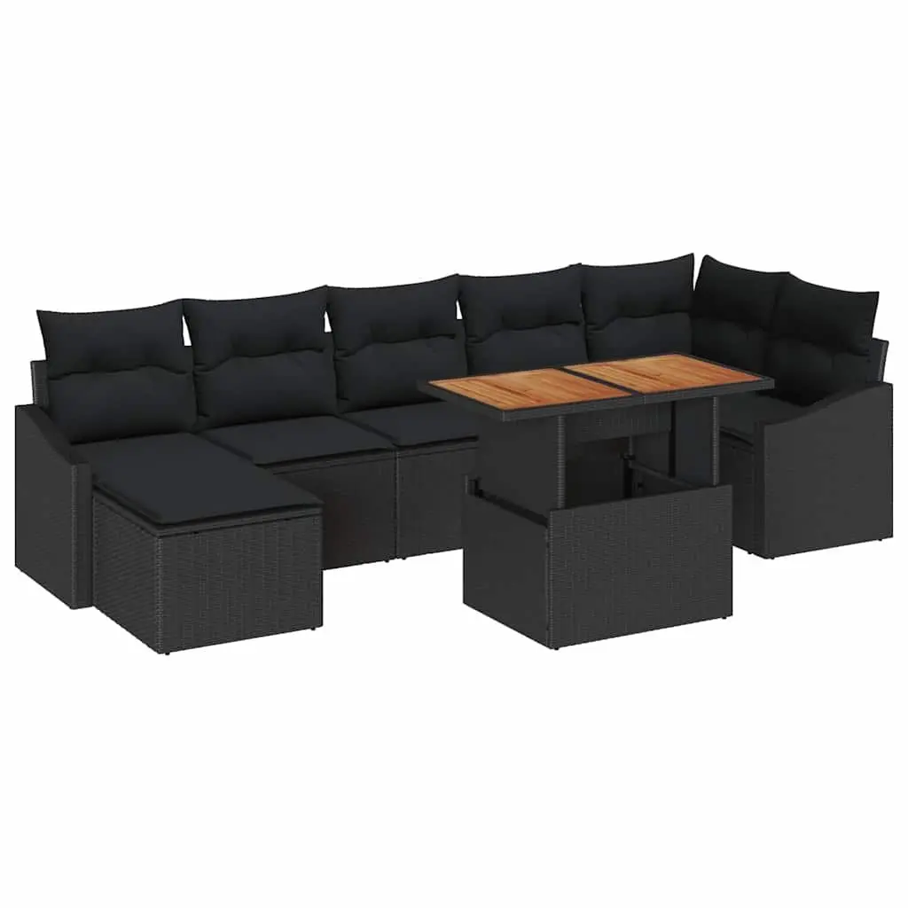 Modular Garden Sofa Set with Storage 8 Piece Black Poly Rattan Outdoor Furniture