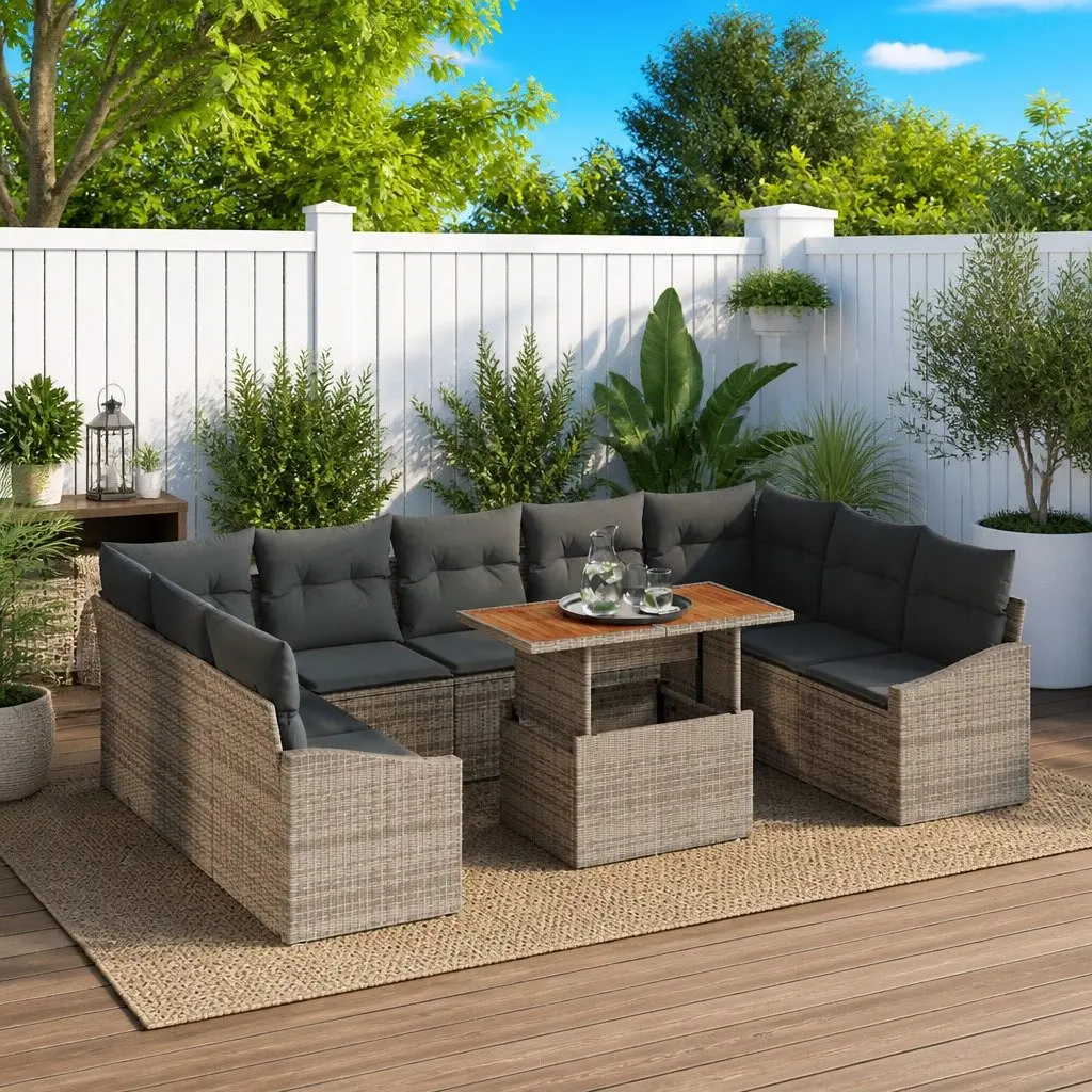 Garden Sofa Set 10 Piece Outdoor Furniture Modular Sectional with Storage Grey
