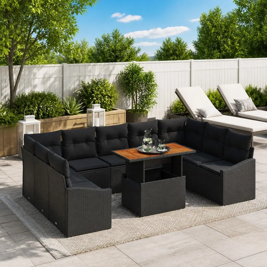 Garden Sofa Set 10 Piece Outdoor Furniture Modular Sectional with Storage Black