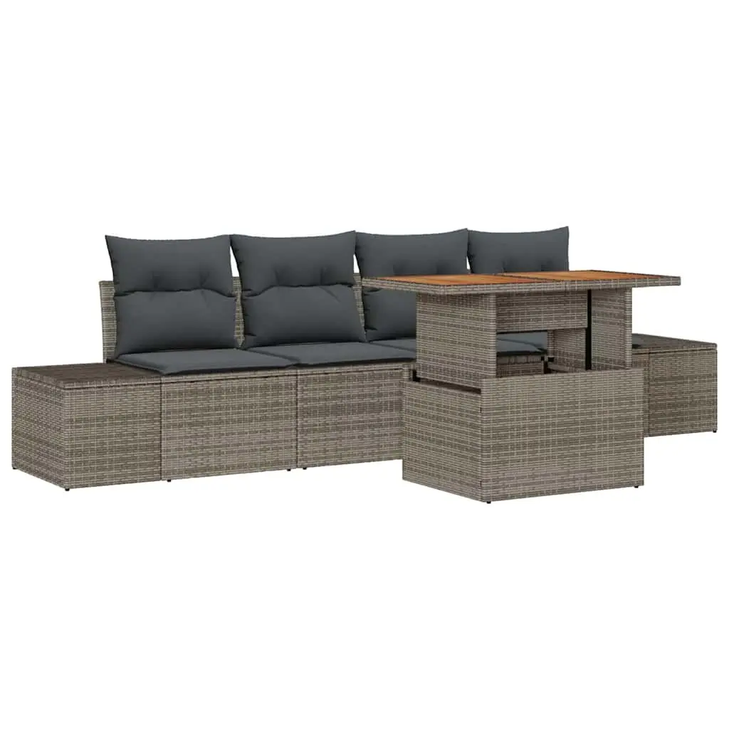5-Piece Garden Sofa Set in Grey with Storage