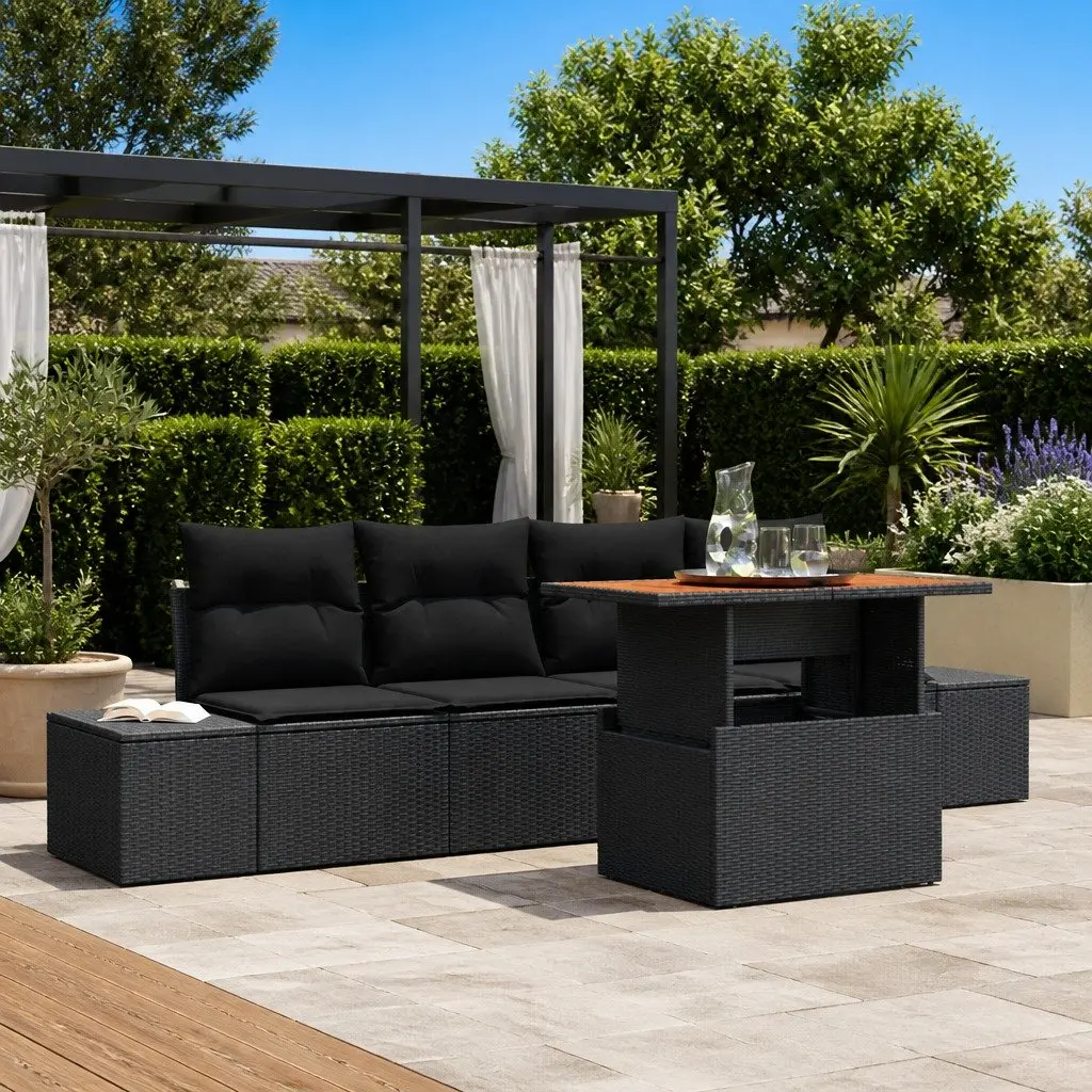 Garden Sofa Set Outdoor Furniture 5 Piece Patio Lounge with Storage Black