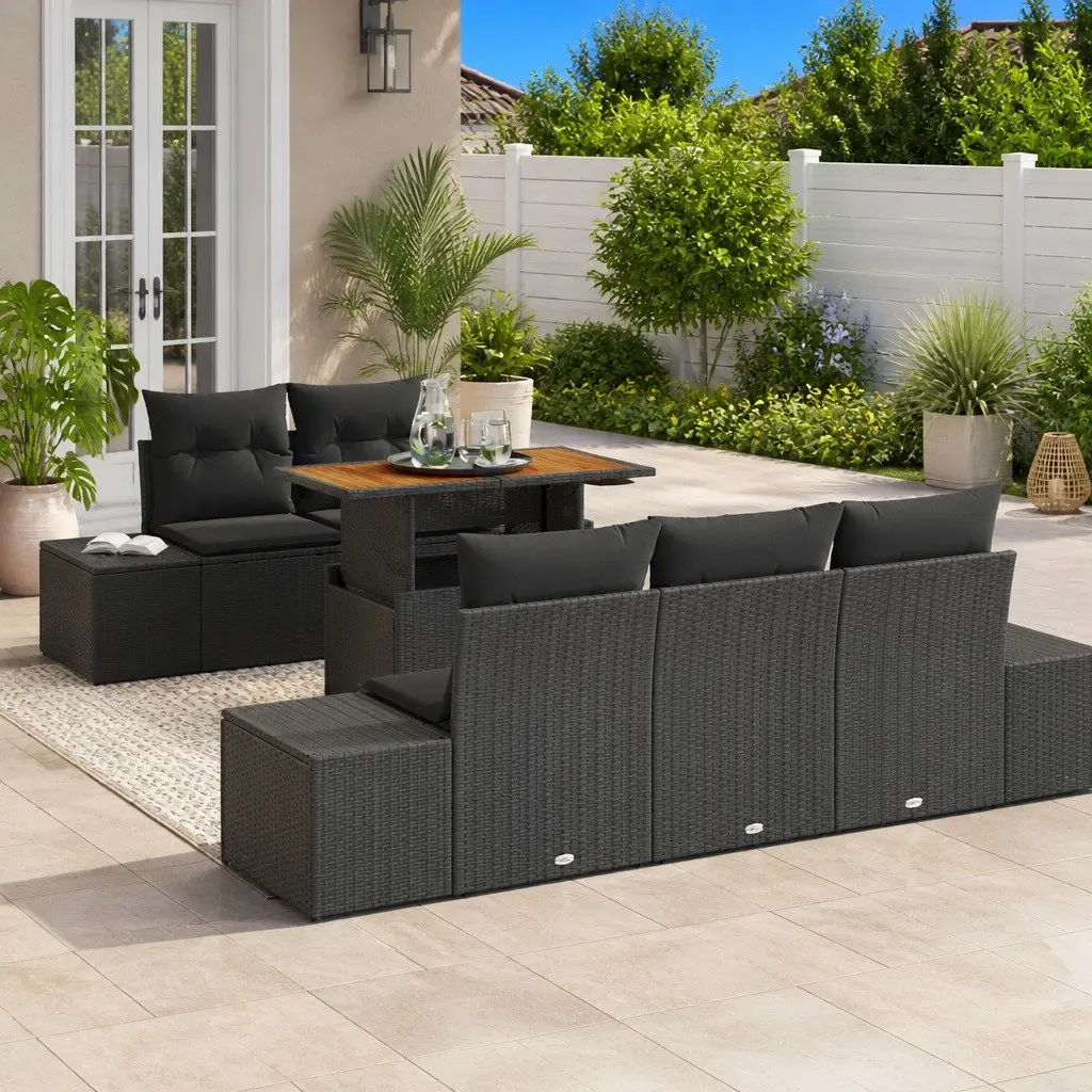 Garden Sofa Set Modular Outdoor Furniture 6 Pieces Black Poly Rattan