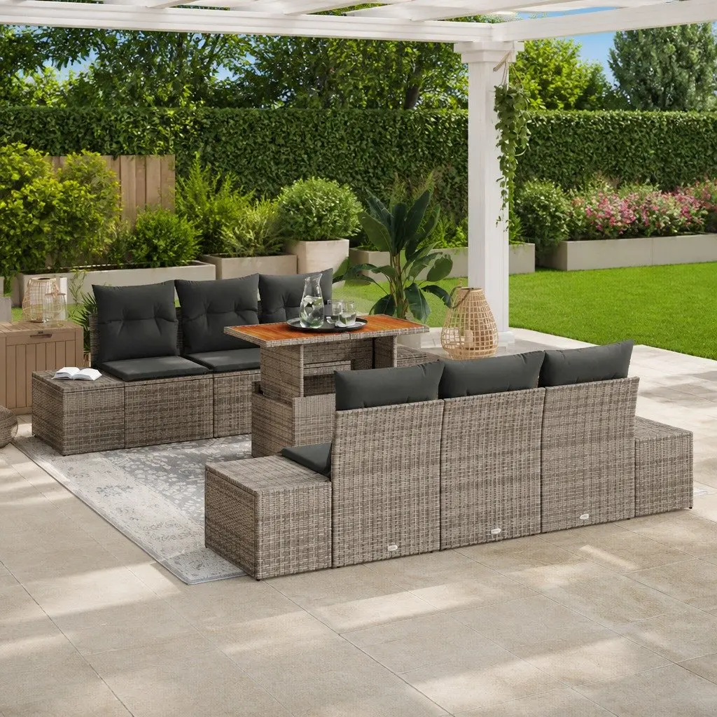 Garden Sofa Set Modular Outdoor Furniture 7 Piece Grey Poly Rattan