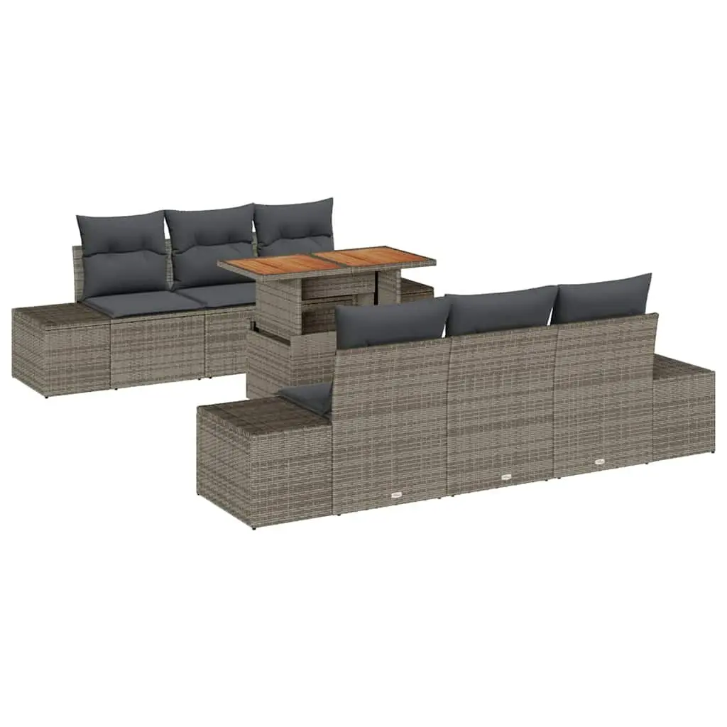 Garden Sofa Set Modular Outdoor Furniture 7 Piece Grey Poly Rattan
