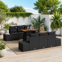Practical 7-Piece Black Garden Sofa Set with Storage
