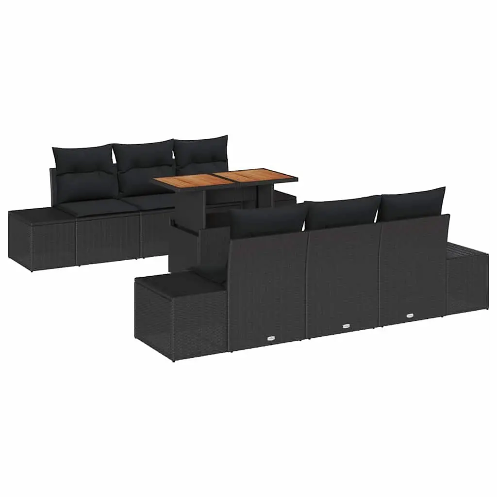 7-Piece Black Garden Sofa Set with Storage