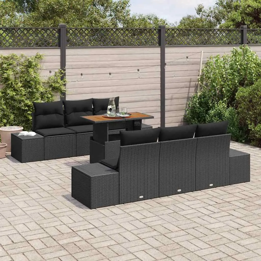7-Piece Black Garden Sofa Set with Storage