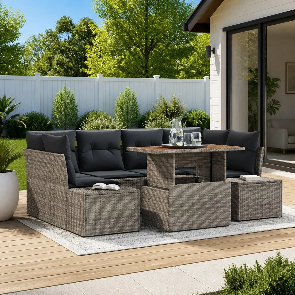 7-Piece Grey Garden Sofa Set with Storage