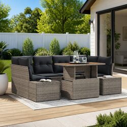 Practical 7-Piece Grey Garden Sofa Set with Storage