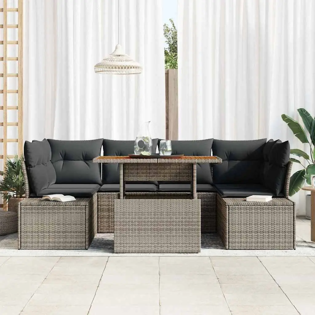 7-Piece Grey Garden Sofa Set with Storage