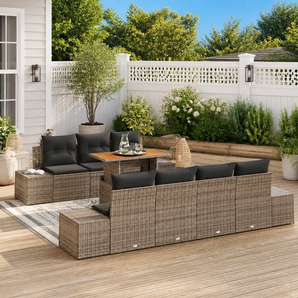 Garden Sofa Set Outdoor Furniture 8 Pieces Grey Poly Rattan with Storage