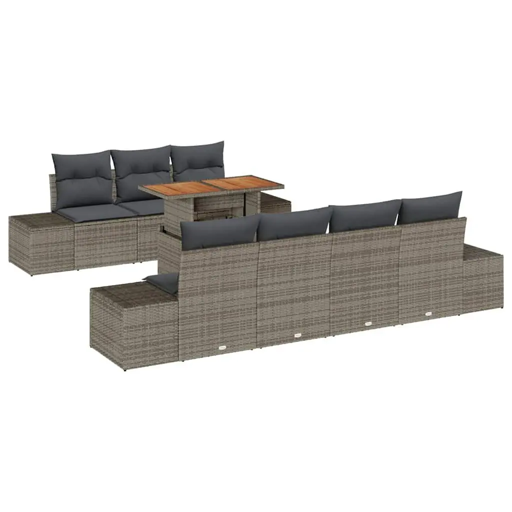 Garden Sofa Set Outdoor Furniture 8 Pieces Grey Poly Rattan with Storage