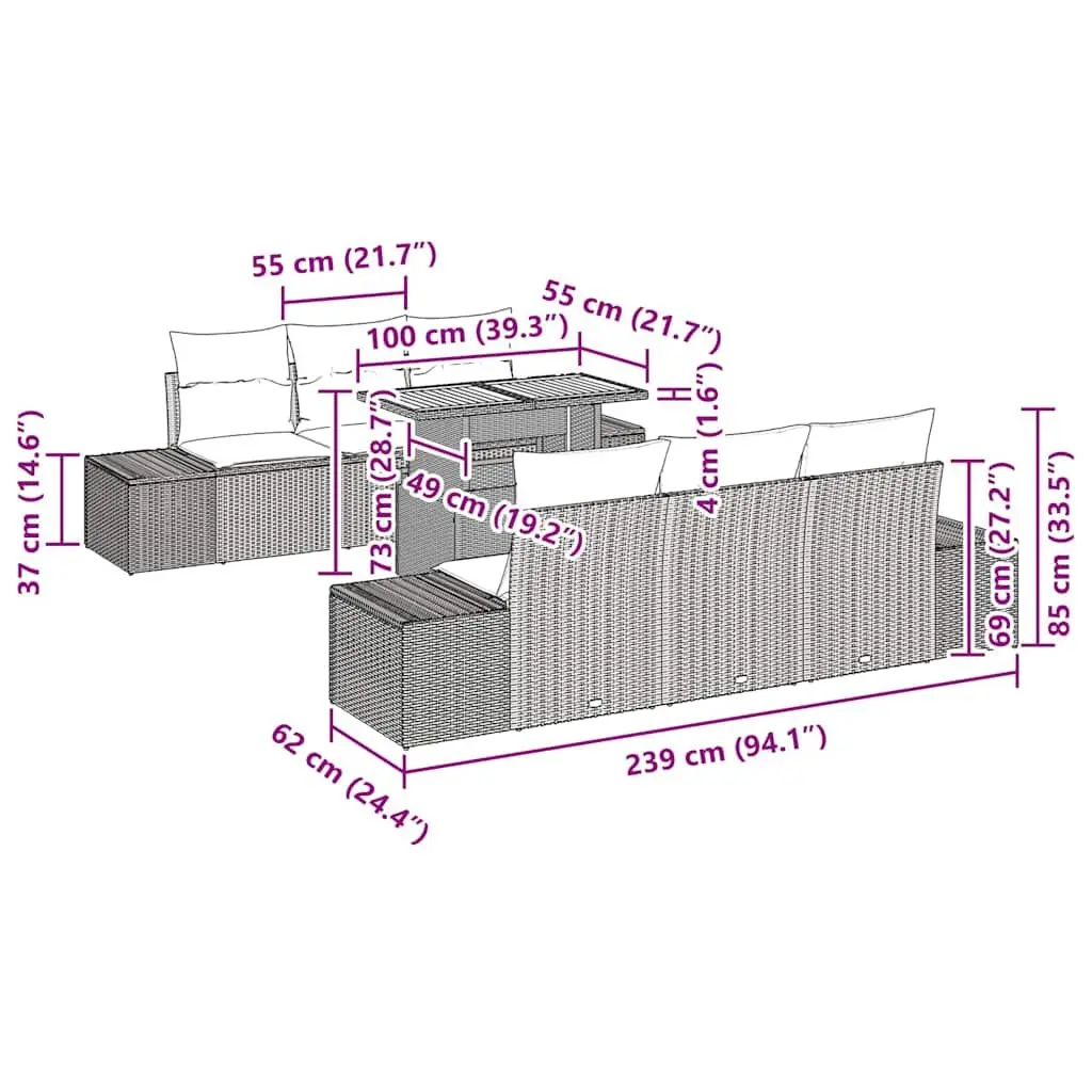 Garden Sofa Set Outdoor Furniture 8 Pieces Grey Poly Rattan with Storage