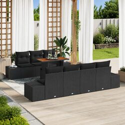 Reliable 8-Piece Black Garden Sofa Set with Storage