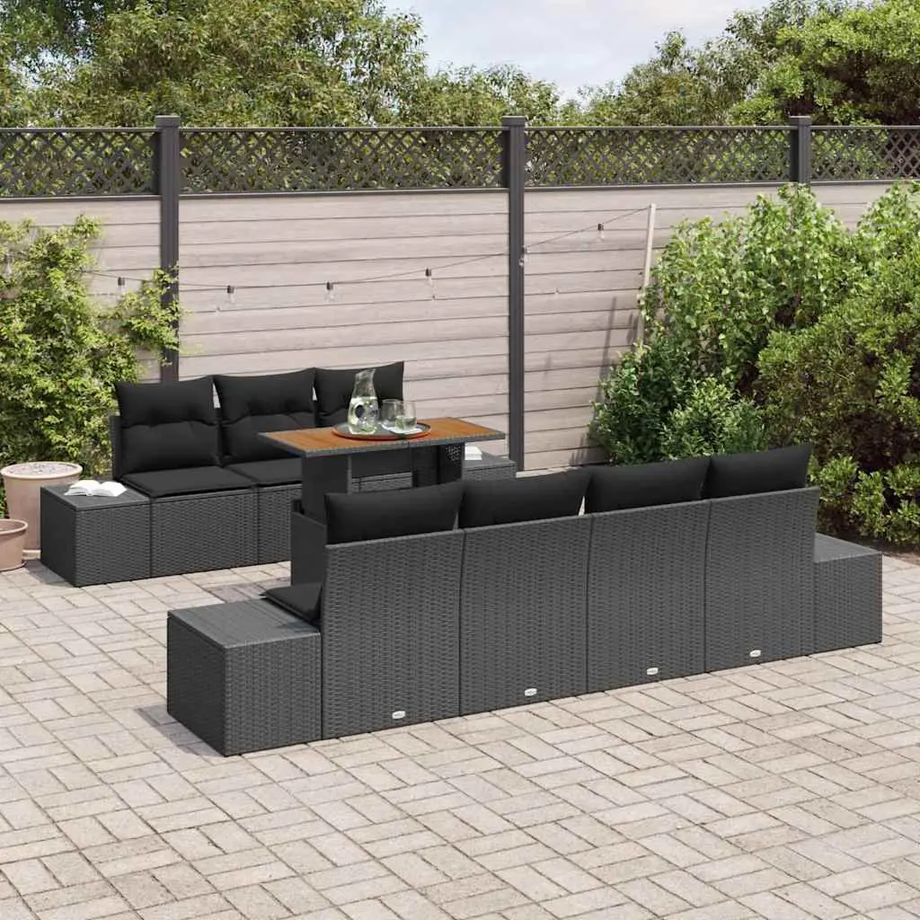 8-Piece Black Garden Sofa Set with Storage
