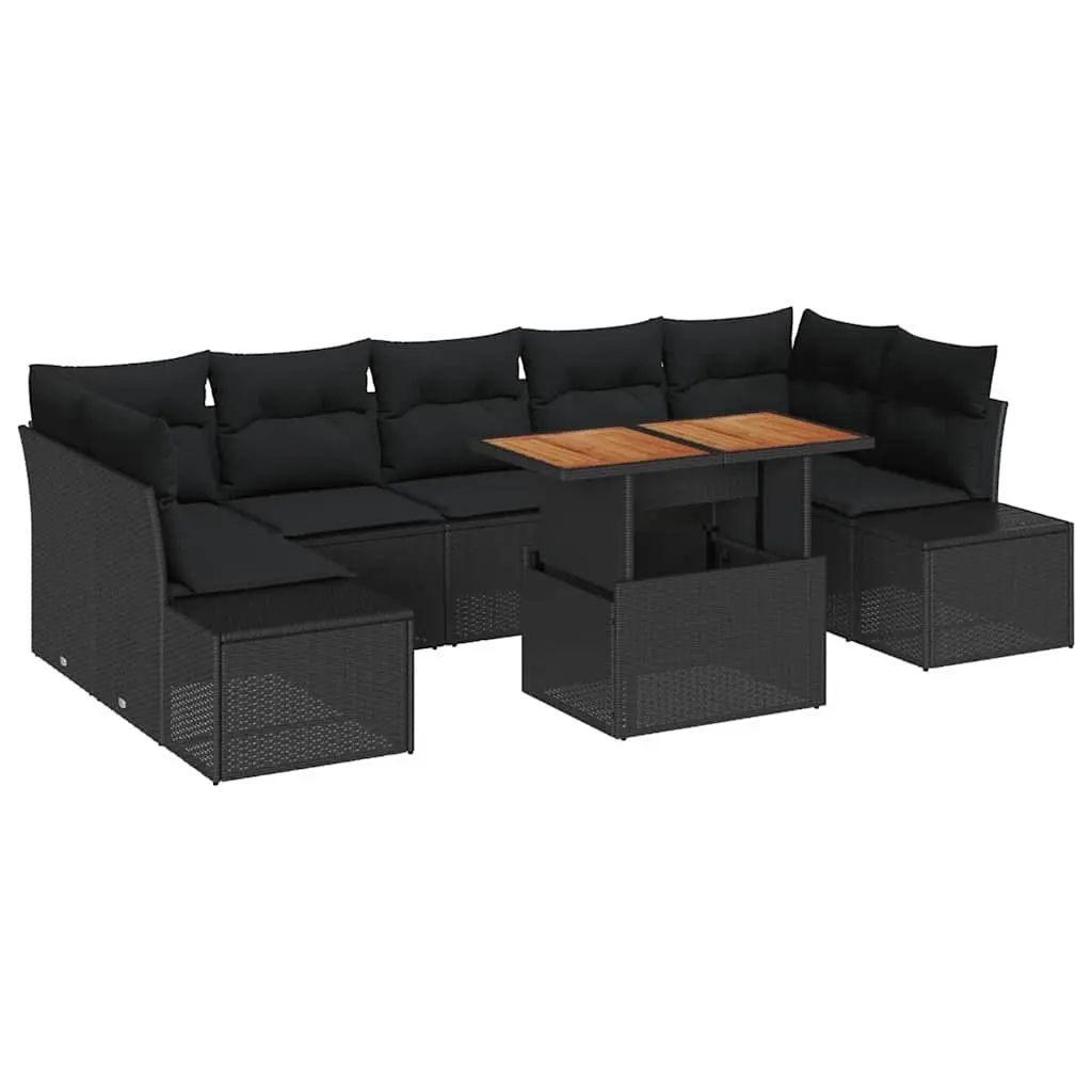 Outdoor Sofa Set Modular Seating 8 Piece Black Poly Rattan