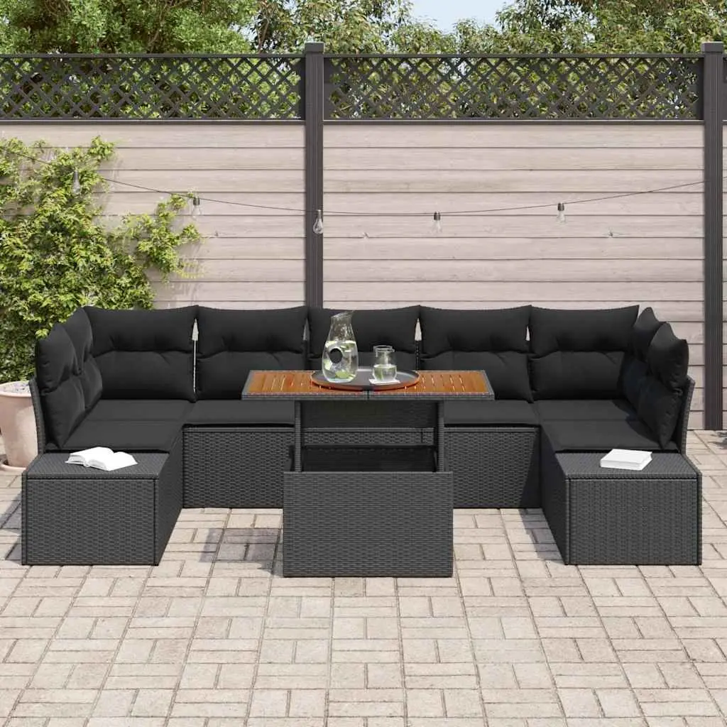 Outdoor Sofa Set Modular Seating 8 Piece Black Poly Rattan