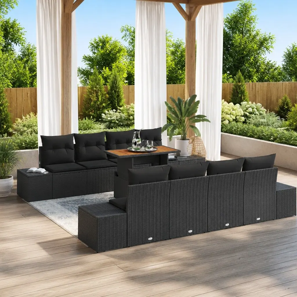 Modular Outdoor Garden Sofa Set 9 Piece Lounge Poly Rattan Black