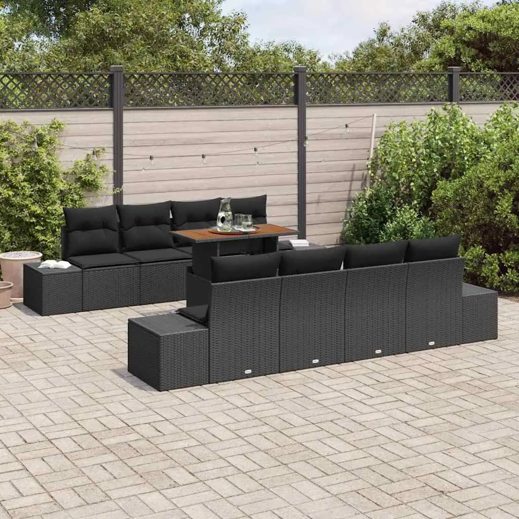 Modular Outdoor Garden Sofa Set 9 Piece Lounge Poly Rattan Black