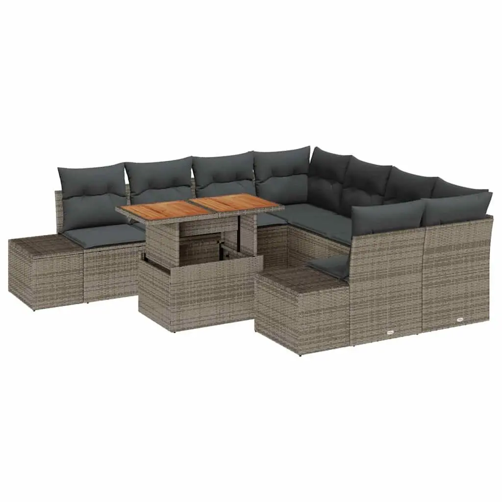 Garden Sofa Set Modular Outdoor Furniture 9 Piece Grey Poly Rattan with Storage