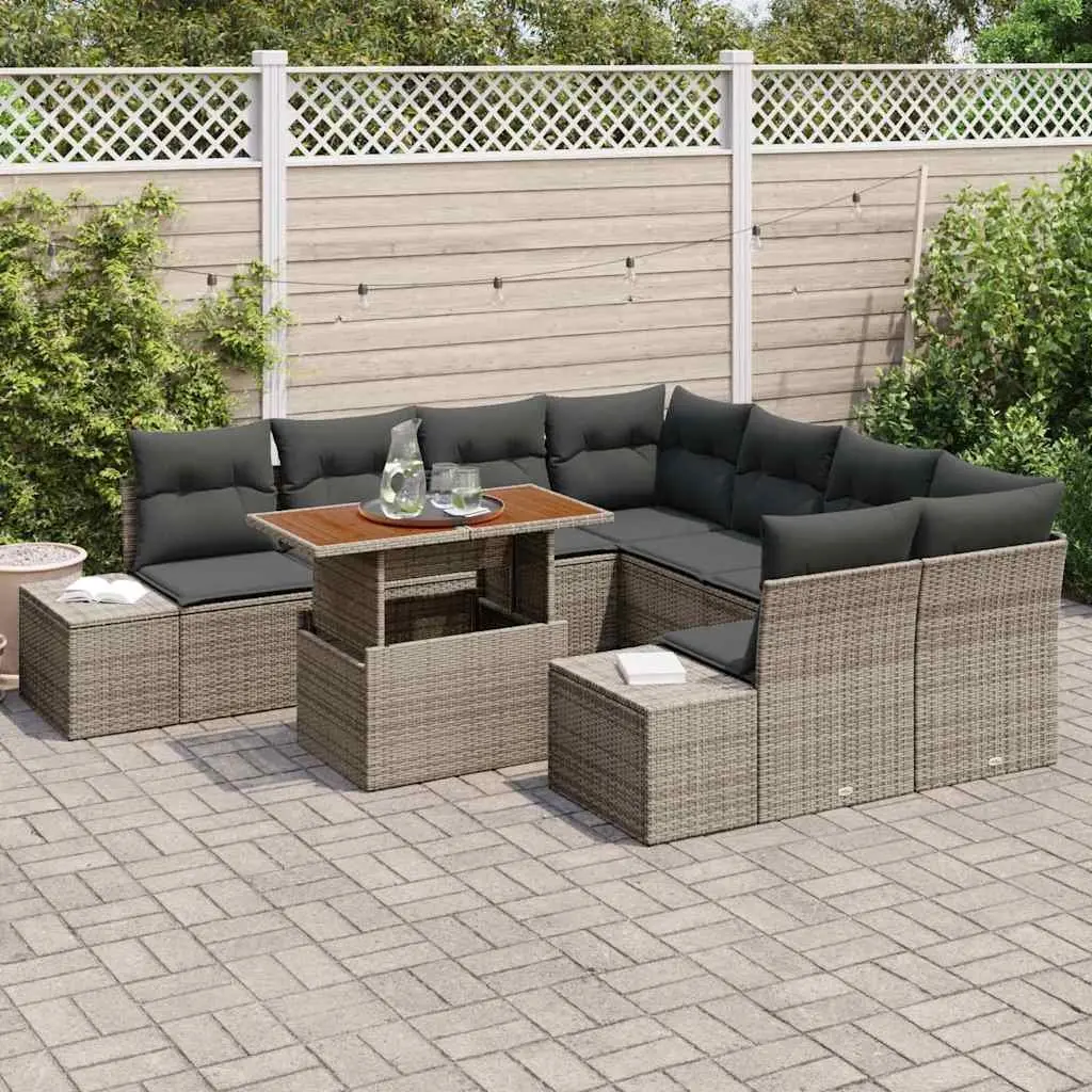 Garden Sofa Set Modular Outdoor Furniture 9 Piece Grey Poly Rattan with Storage