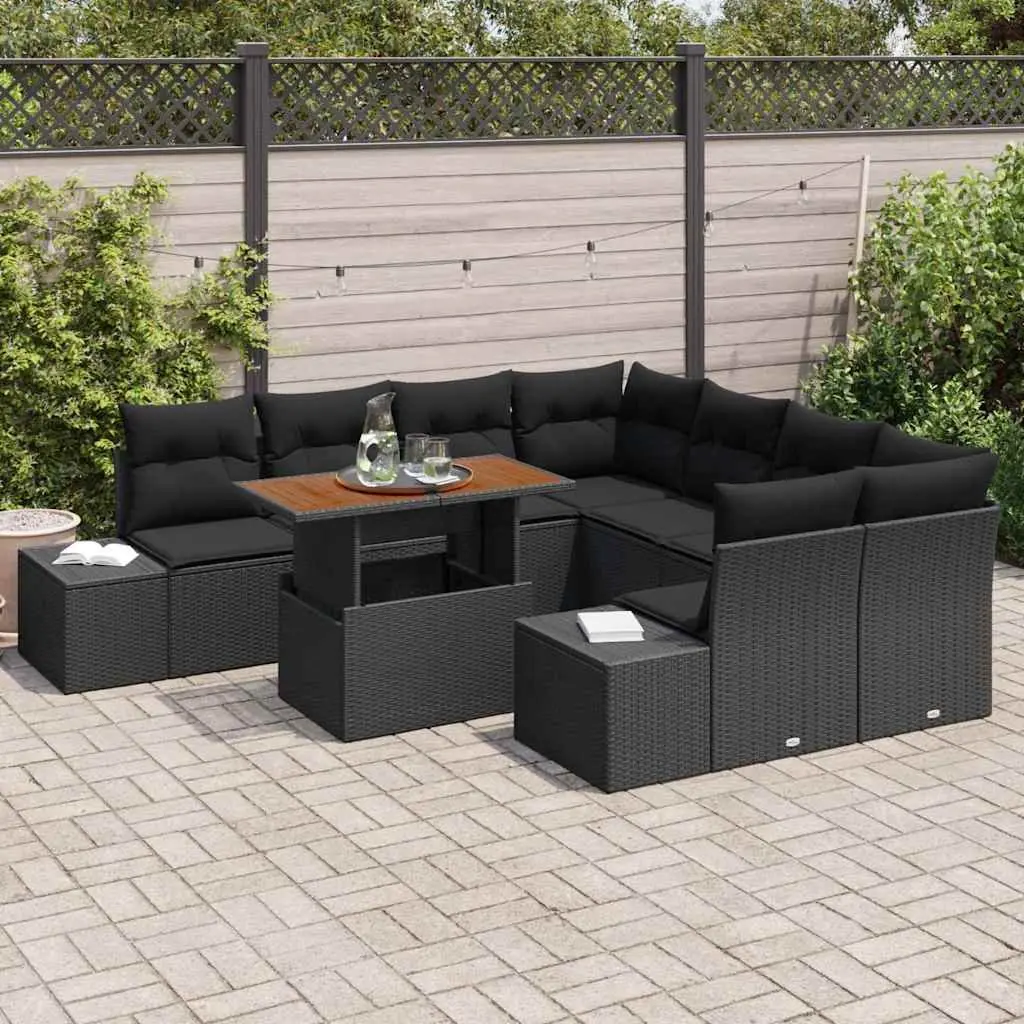 Garden Sofa Set Modular Outdoor Furniture 9 Piece Black Poly Rattan