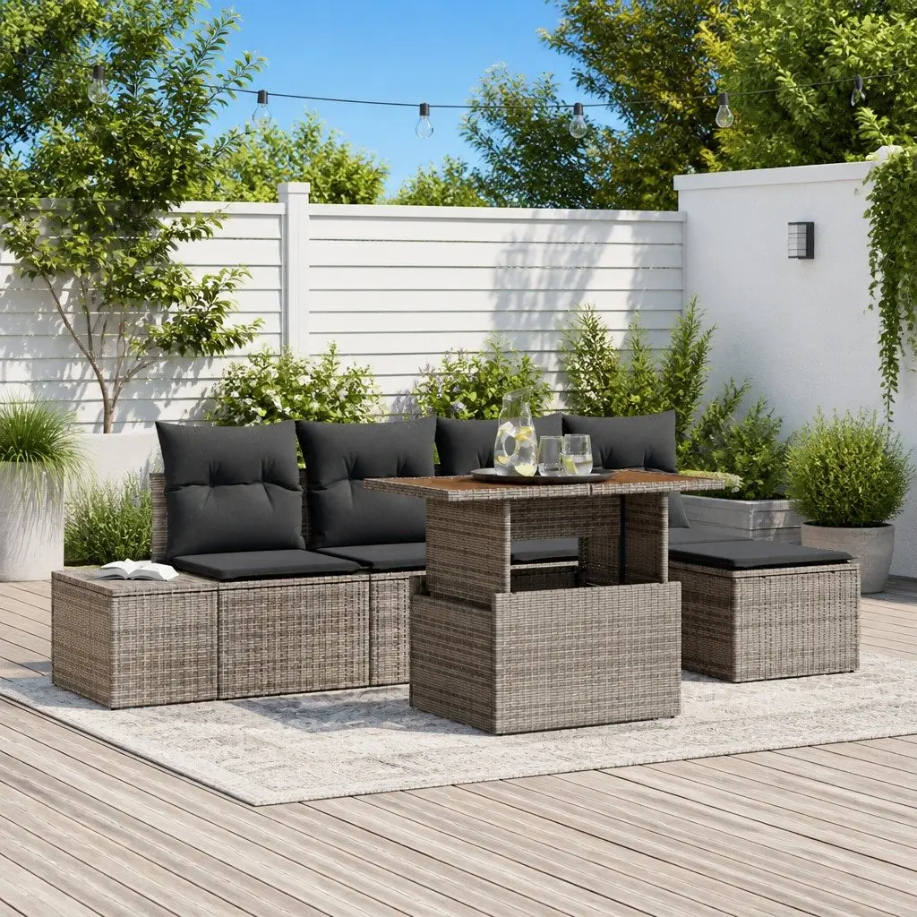 Garden Sofa Set 6 Pieces Outdoor Furniture Grey Poly Rattan with Storage