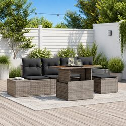 Comfortable 6-Piece Grey Rattan Sofa Set with Storage