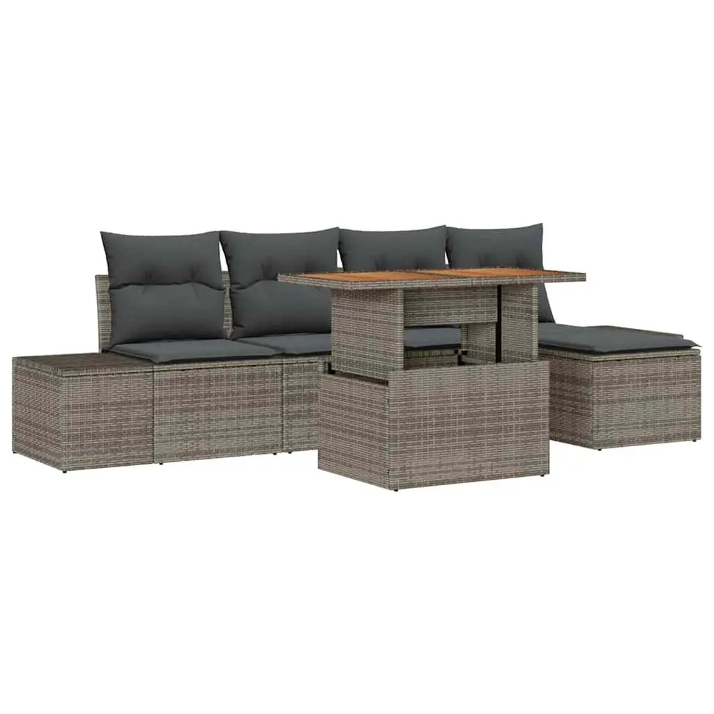 Garden Sofa Set 6 Pieces Outdoor Furniture Grey Poly Rattan with Storage