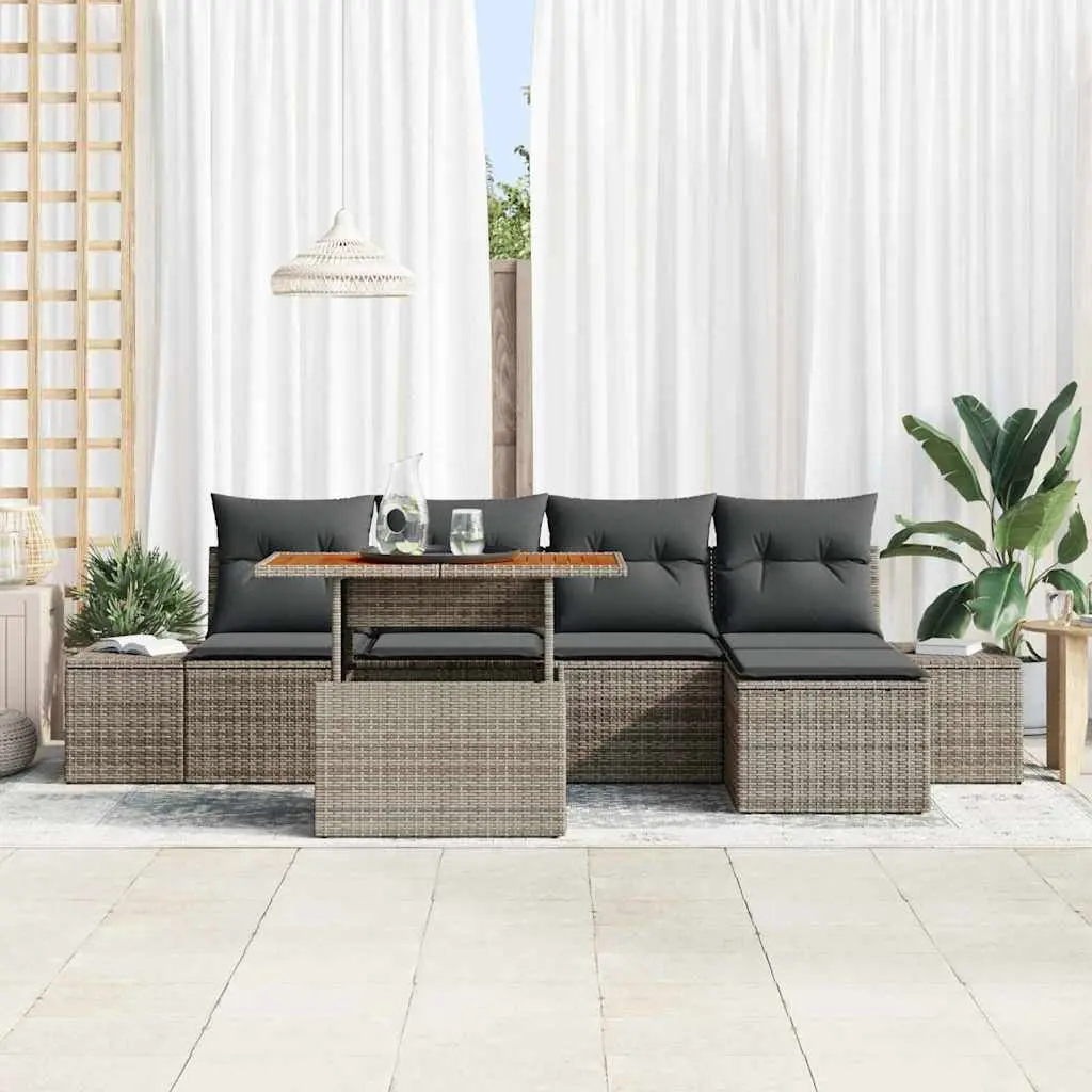 Garden Sofa Set 6 Pieces Outdoor Furniture Grey Poly Rattan with Storage